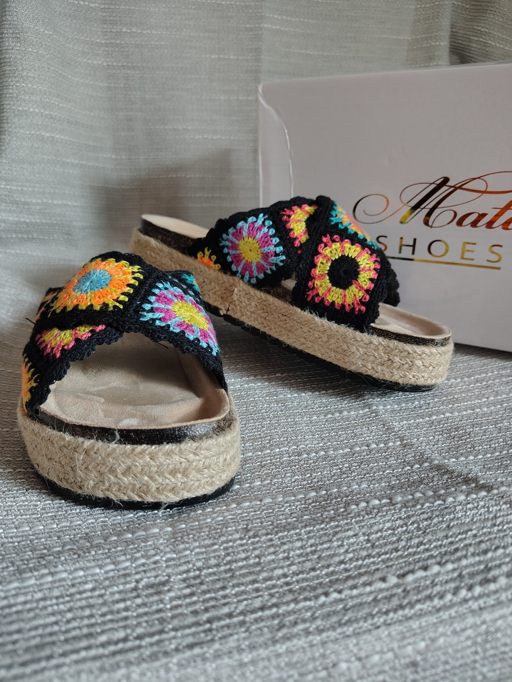 Mata NIB Sultana Crochet Platform Espadrille Slides Boho Festival Sandals Sz 7.5